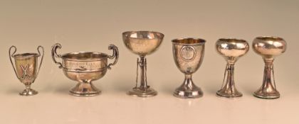Group of 6 hallmarked silver golf trophy cups to include twin handled cup engraved ‘Kilrea Golf Club