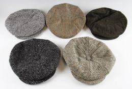 Collection of various period style tweed golfers caps (5) Harris Tweed size 7 ¼; Bladen Supasax 7