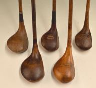 5x various size socket head woods – H Mansell large head driver, interesting A Percival small headed
