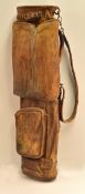 Full leather oval golf club bag-with ball pocket, travel hood, umbrella strap and original leather