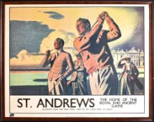 St Andrews 1930/40s famous L.N.E.R railway advertisement poster golf print - from the original