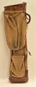 Useful leather and canvas oval golf club bag - large accessory/ball pocket, umbrella leather