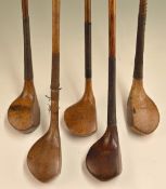 5x scare neck woods – Robert Forgan left hand brassie, 3x drivers by J Williams, J Martin and