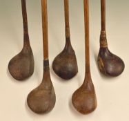 5x various socket head woods – 2x drivers, Tom Morris Ladies Brassie, large head striped top spoon