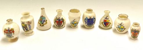 Selection of Crested Ware Jugs: Featuring various towns Annes on Sea, Carnoustie, Beighton,