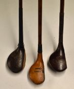 3x Assorted Golfing Scare Head Woods incl an exquisite small beech wood head driver with central