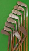 10x various irons - mid irons, mashies and lofters – by Smiths Pat Anti shank wing toe, Spalding,