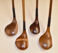 4x fine assorted playable persimmon woods – drivers, brassies and spoons – by makers Forgan,
