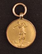 9ct gold golfer design fob hallmarked Birmingham 1924, length 2cm, weight 4.5 grams. From the estate