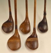 5x various size socket head woods – an unusual shaped R Randall mid-size brassie with unusual