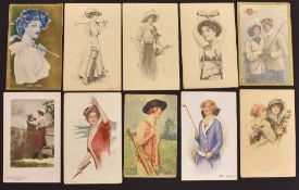 Collection of early glamour golfing postcards, mostly American (12) – incl D Hillson, Archie Gunn,