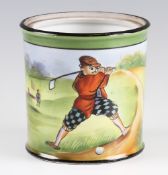 Scarce Early 20th century Noritake Barrel / Jar with Golfer Design hand painted to all round the