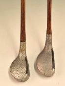 2x Joseph Bradell Belfast Pat alloy woods – both with leather/fibre face inserts – one with brass