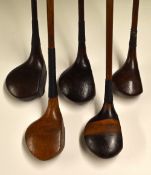 5x Assorted Socket Head Woods to include 4x drivers featuring a stripe top by H Barnes, a golden
