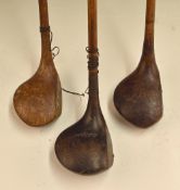 3x socket head woods – Tom Morris light stained brassie, Alex Patrick Popular model driver with