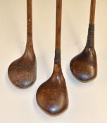 3x various medium/large socket head woods - W Andrews Dorking large head spoon, and 2x drivers
