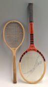 c1960s Slazenger ‘Firepower’ wooden tennis racket with leather grip appears in good condition