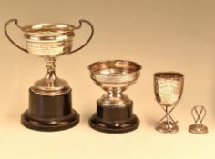 Hallmarked silver golfing trophy selection – incl twin handled cup on base engraved to front ‘
