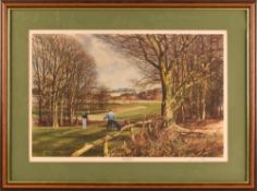 Terry Harrison signed colour golf print - “The Long Drive” signed by the author to the border in