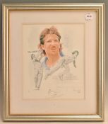 Ian Botham signed Cricket Print by Richie Ryall, also signed by the artist, dated 2003, limited
