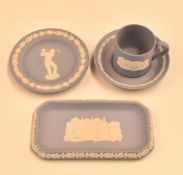 Wedgwood Jasperware St Andrews Ceramics including coffee can and saucer with pin tray, both having
