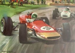 6x Michael Turner Motorsport Colour Prints featuring Graham Hill, Gold Leaf Team Lotus and Vintage