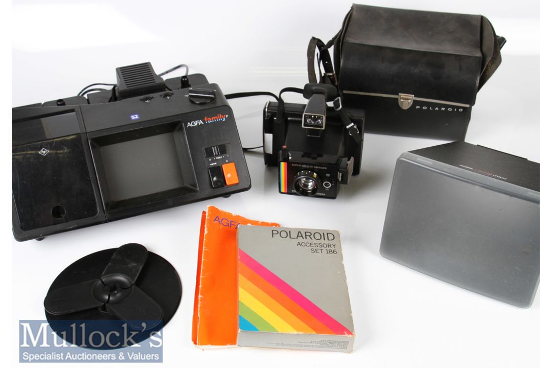 Agfa Family Film Projector with Polaroid Accessory Set 186, plus a Super Colour Swinger Polaroid