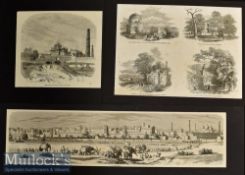 India and Punjab – The City of Lahore Original Panoramic Engraving 1857 showing troops with elephant