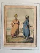 Asian Aquatints – coloured various scenes mounted measures 25x36cm overall (5)