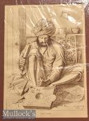 India – Wood Carver Print W Griggs photo-litho. London mounted measures 37x49cm together with