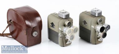 2x Eumig Electric R Treble Turrett cine cameras 8mm one with leather case, plus one plastic lens