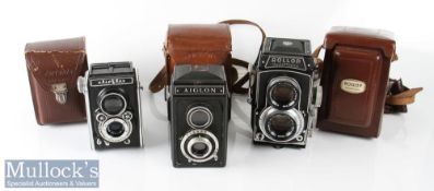 Rollop Automatic TLR camera Enna Werk 1:2,8 f=80mm with leather case and lens cap, plus Aiglon TLR