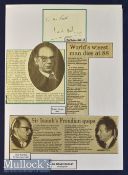Sir Isaiah Berlin Autograph Philosopher signed Cutting with newspaper cuttings in ink, details ‘