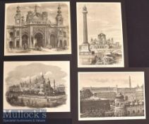 India – Lucknow – 4x 19th century Original engravings The Imaumbarra 1858 24x18cm, Gate of the