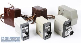Eumig S3 Zoom 8mm camera within hard case together with 2x Eumig S2 cameras in leather cases – all