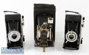 Kodak No3 folding pocket camera with autotimer patent 1908 model G together with Kodak Sterling II