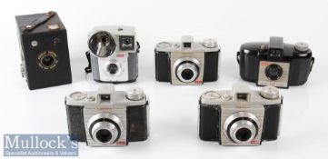 Selection of Vintage Kodak cameras to include a Popular Brownie box camera takes 620 film, 3x Bantam