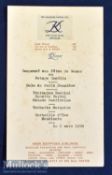 King David Hotel Jerusalem 2nd March 1939 Printed Menu in French, size 4½” ´ 7¼”.
