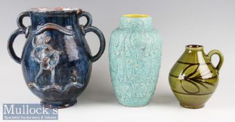 Vienna Bauhaus Period Studio Vase in blue slat glaze finish depicting various dancing figures and