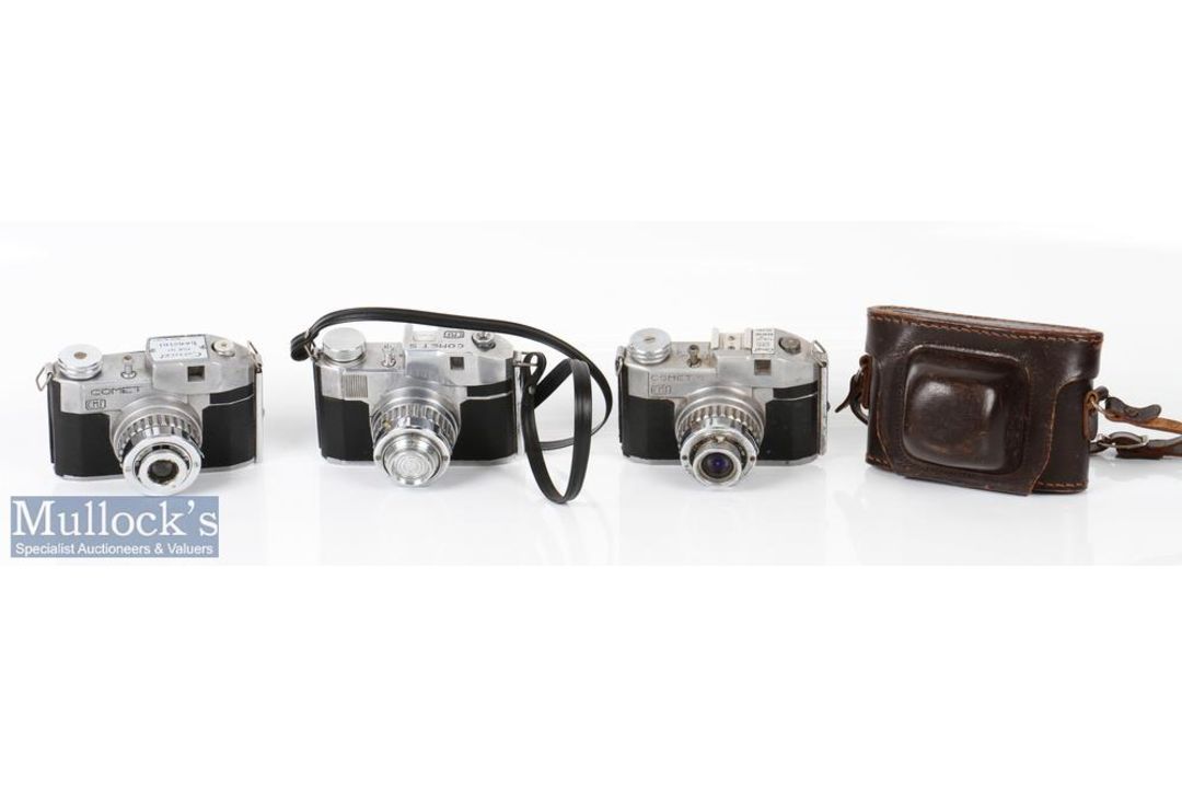 3x Bencini Comet vintage cameras to include comet 127 film camera with f11 lens, comet s with f11