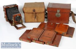 J Lancaster & Son Birmingham Victorian plate camera mahogany and brass with Ensign simplex auto