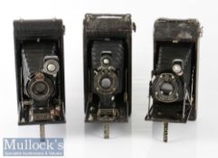 3x Kodak folding cameras to include No 1A Autographic Junior marked 13338 and 13662, 1A