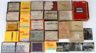 Selection of various developed dry photography plates with various scenes and subjects and sizes,