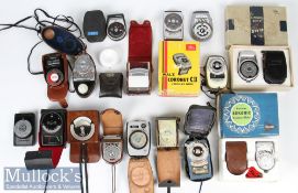 Various vintage camera light / exposure meters such as Hanimex Sekonic Model L8, Stitz M30, Kopil