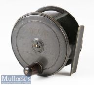 C Farlow London 4 ¼” brass patent lever fly reel with screw styled drag adjuster, four pillar
