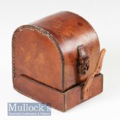 Army & Navy OSL London leather D block reel case internally measures 4 ½” length, 2” width, dark red