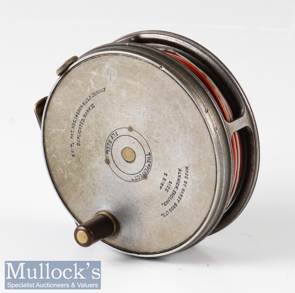 Hardy Bros England 3 5/8” perfect Dup Mk II alloy trout fly reel ribbed brass foot 272409, rim - Image 2 of 2