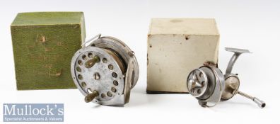 2x Interesting French Reels in makers boxes – Reflex No.3 Alloy salmon fly reel – 4.25” dia,