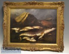 Classic Coloured Fishing print: H L Rolfe (After) - titled “The Days Catch” from the original oil on