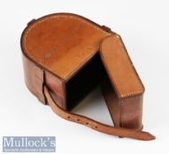 Good Leather Block D shaped reel case – overall 4” x 2” c/w leather strap ideal for 3 7/8” Perfect